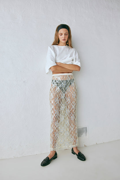 Devyn Sequin Midi Skirt Lace