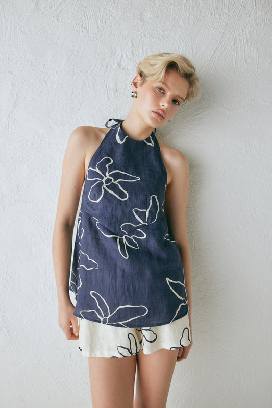 Sierra Linen Top Fleur