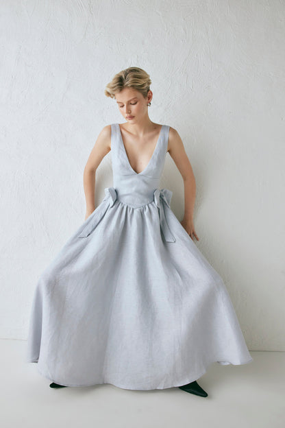 Daphne Linen Midi Dress Powder