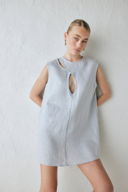Yuri Linen Mini Dress Powder