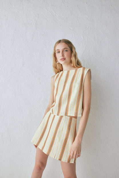 Ama Linen Mini Skirt Stripe