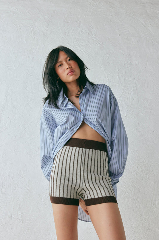 Ploy Knit Shorts Brown Stripe