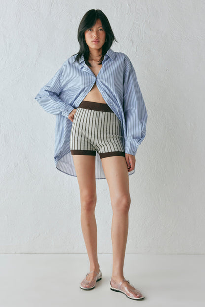 Ploy Knit Shorts Brown Stripe