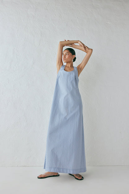 Kajal Maxi Dress Blue Stripe