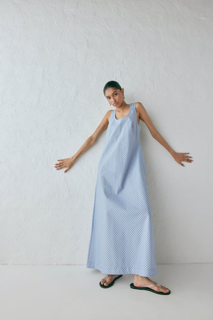 Kajal Maxi Dress Blue Stripe