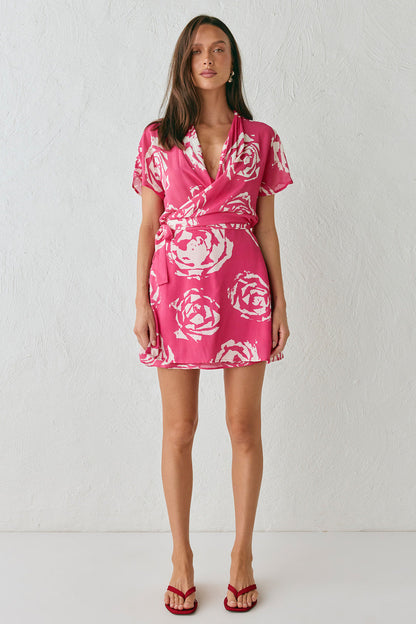 Salma Wrap Mini Dress Rosa
