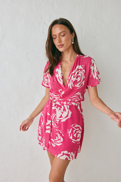 Salma Wrap Mini Dress Rosa