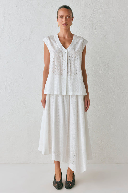 Zali Tunic Anglaise Top White