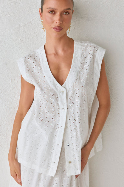 Zali Tunic Anglaise Top White