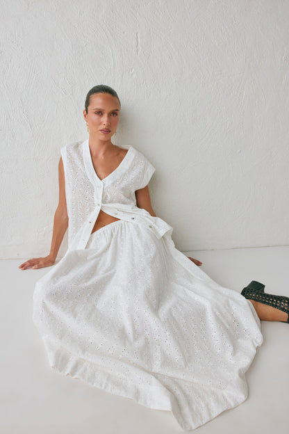 Carlota Anglaise Midi Skirt White