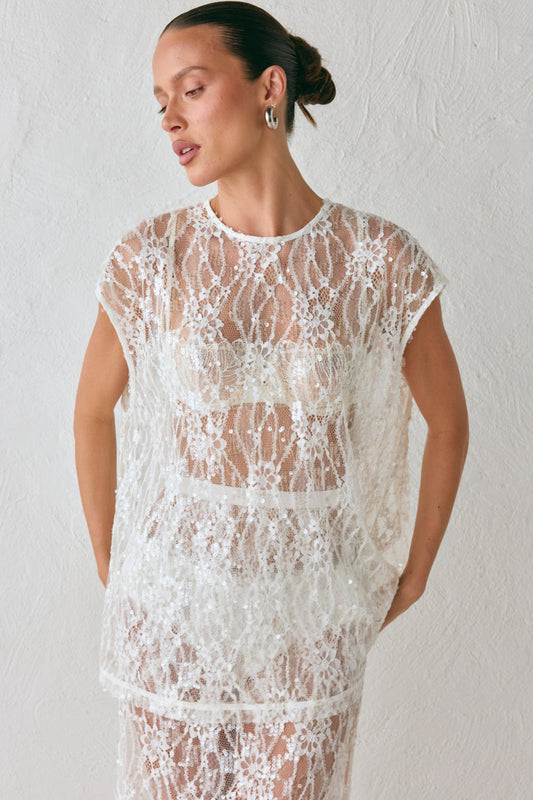 Devyn Sequin Top White