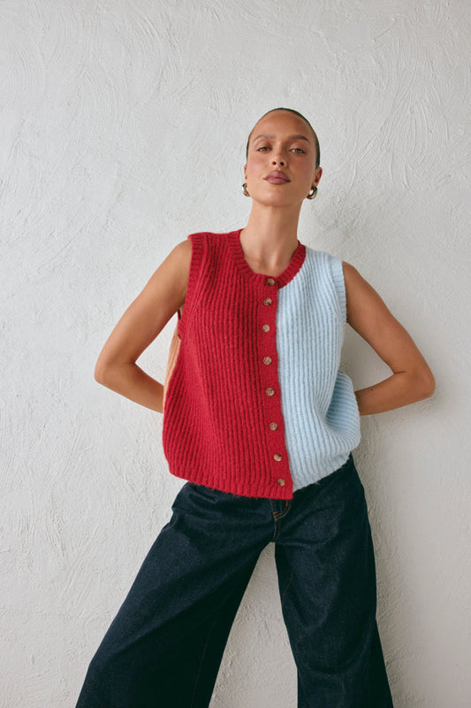 Bridgette Knit Vest Red Splice