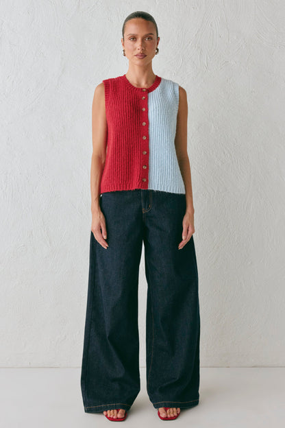 Bridgette Knit Vest Red Splice