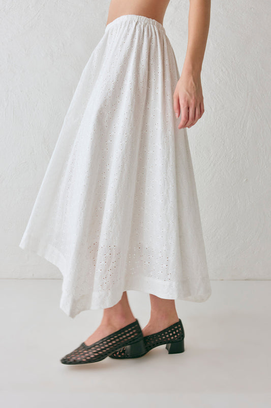 Carlota Anglaise Midi Skirt White
