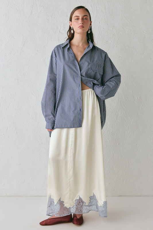 Aisla Satin Midi Skirt Cream