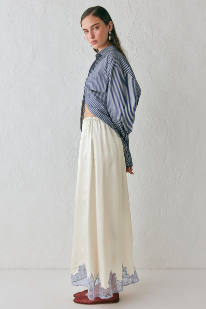 Aisla Satin Midi Skirt Cream