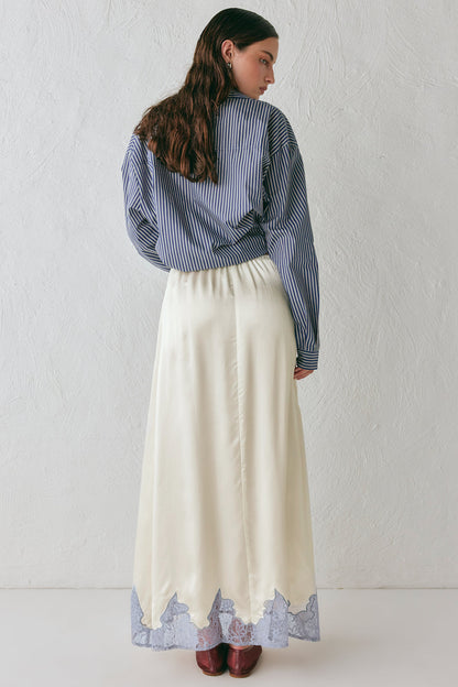 Aisla Satin Midi Skirt Cream