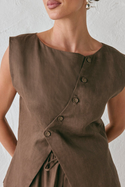 Aria Linen Vest Chocolate