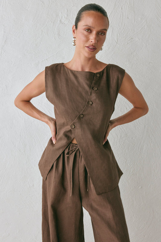 Aria Linen Vest Chocolate
