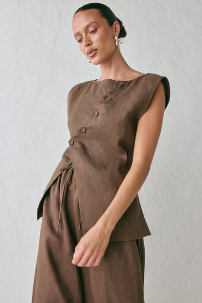 Aria Linen Vest Chocolate