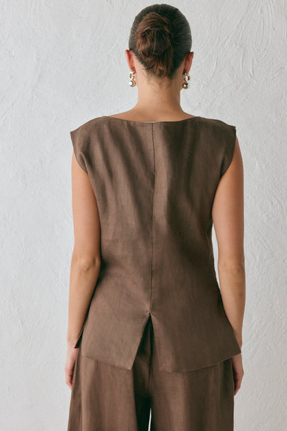 Aria Linen Vest Chocolate