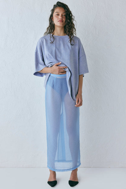 Devyn Sheer Midi Skirt Powder Blue