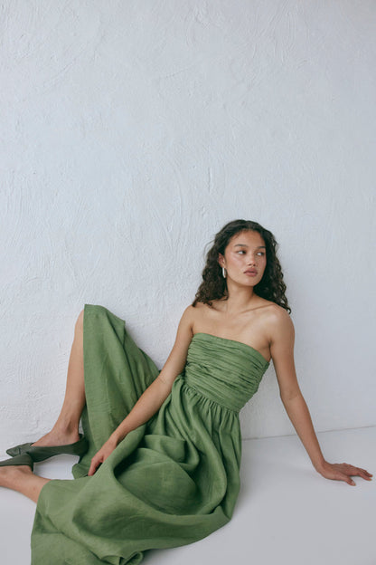 Saint Malo Linen Maxi Dress Olive