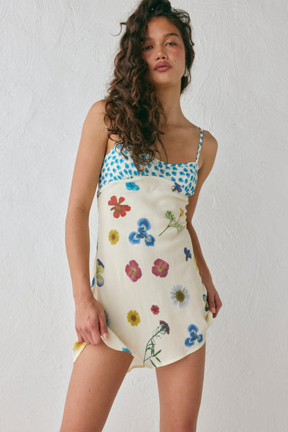 Love Language Bias Cut Mini Dress Floral