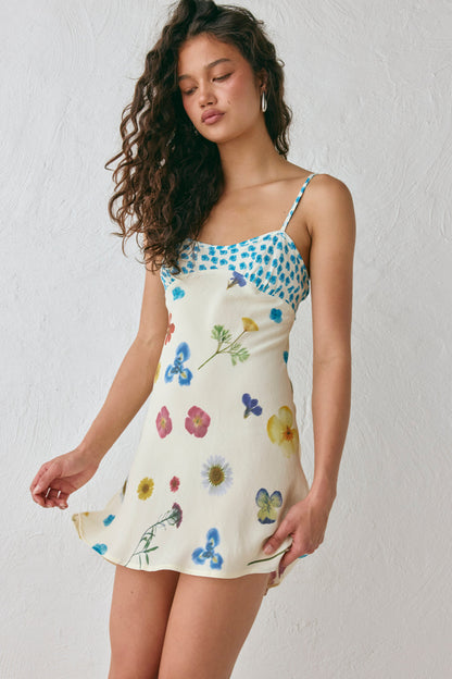 Love Language Bias Cut Mini Dress Floral