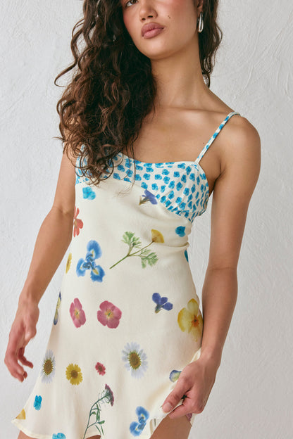 Love Language Bias Cut Mini Dress Floral