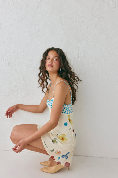 Love Language Bias Cut Mini Dress Floral