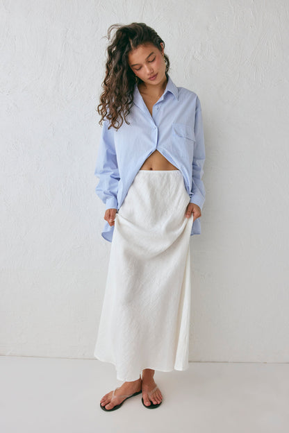 Ena Linen Bias Cut Maxi Skirt White