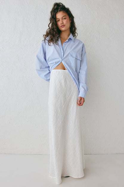 Ena Linen Bias Cut Maxi Skirt White