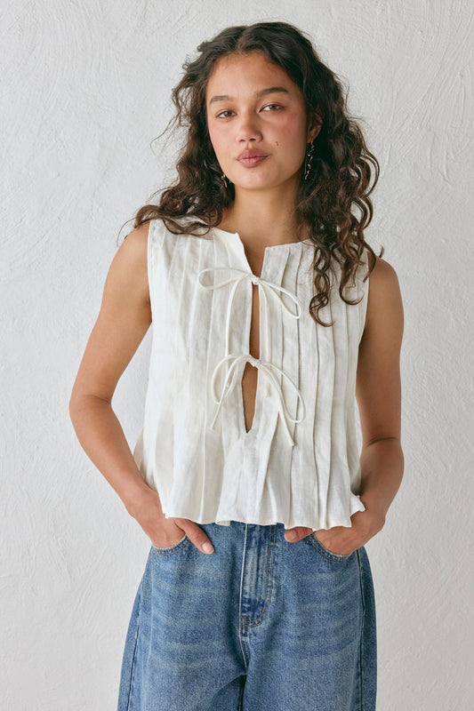 Valeria Linen Top White