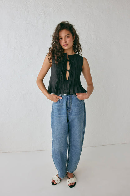 Valeria Linen Top Black