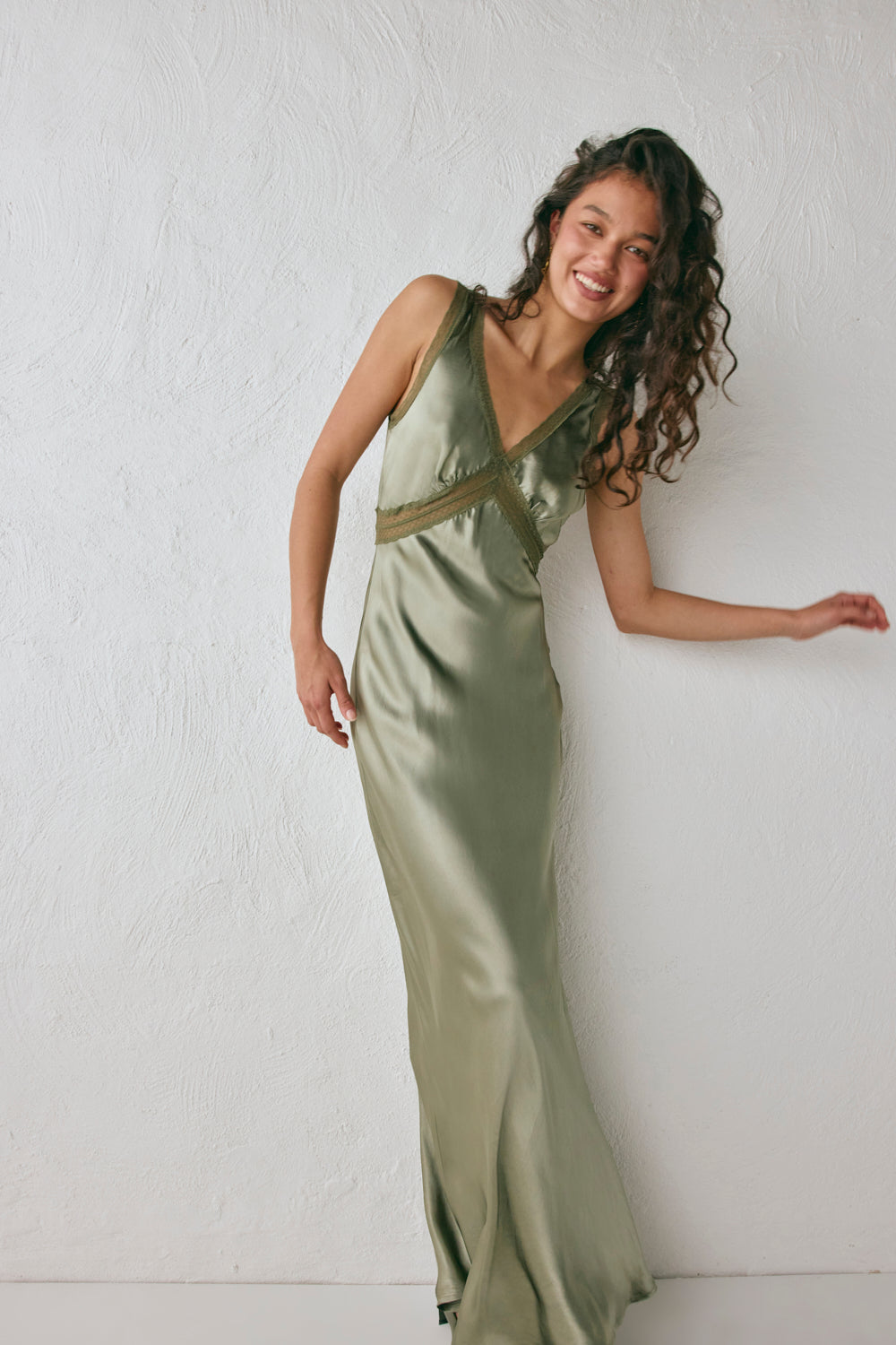 Meet Me On The Dance Floor Bias Cut Maxi Dress Olive