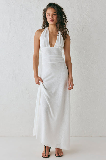 When In Italy Halter Midi Dress White