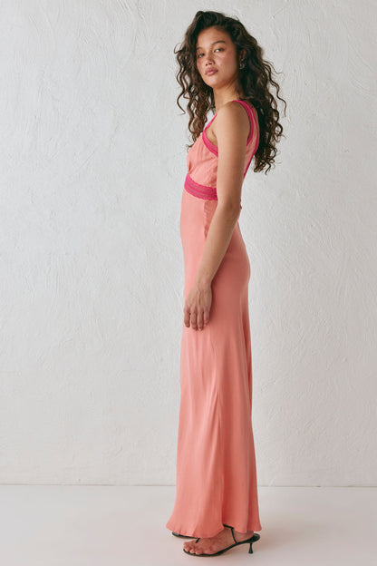 Meet Me On The Dance Floor Bias Cut Maxi Dress Coral