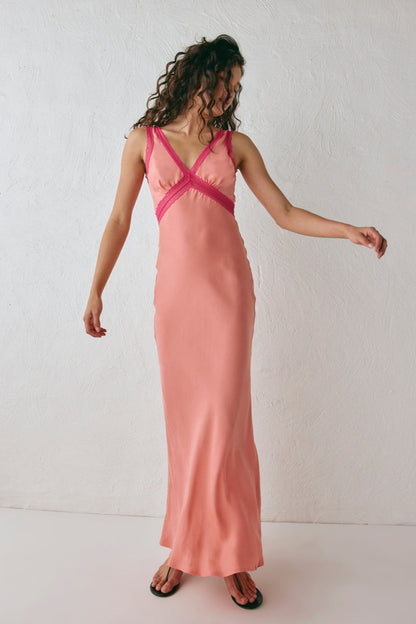 Meet Me On The Dance Floor Bias Cut Maxi Dress Coral