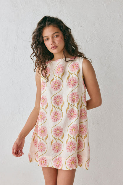 Aftersun Linen Mini Dress Bloom