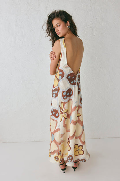 Art Of Bloom Linen Bias Cut Maxi Dress Flower