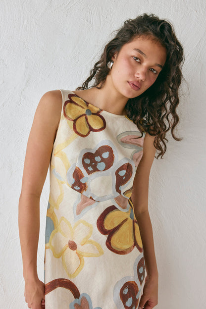 Art Of Bloom Linen Bias Cut Maxi Dress Flower