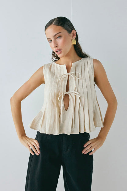 Valeria Linen Top Oatmeal