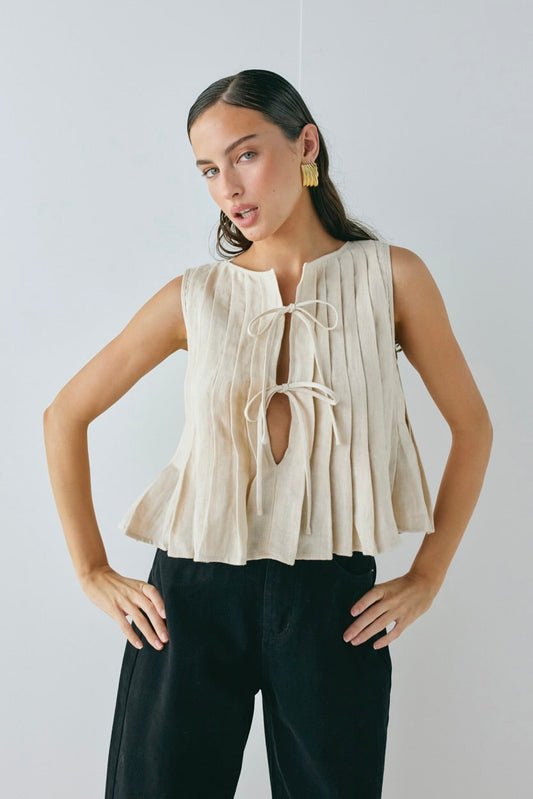 Valeria Linen Top Oatmeal