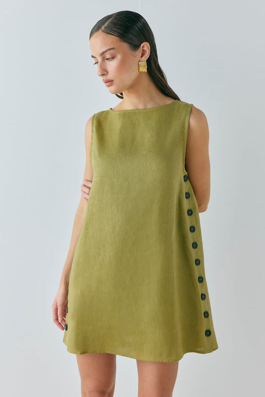 Annabelle Linen Mini Dress Olive