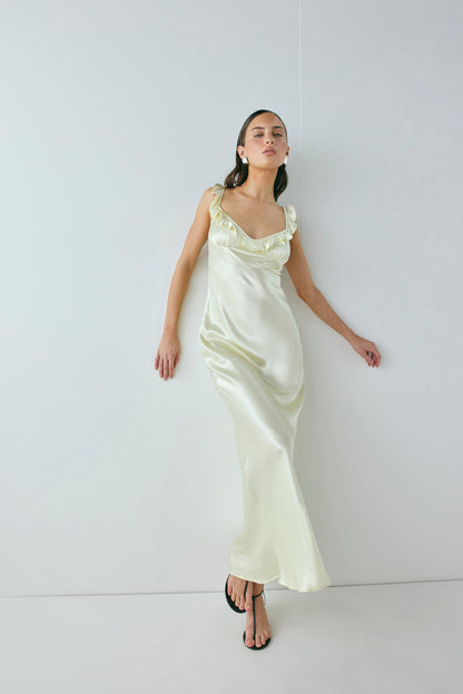 Rosalia Satin Bias Cut Maxi Dress Butter