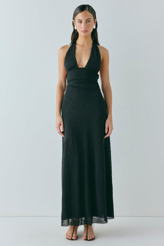 When In Italy Halter Midi Dress Black