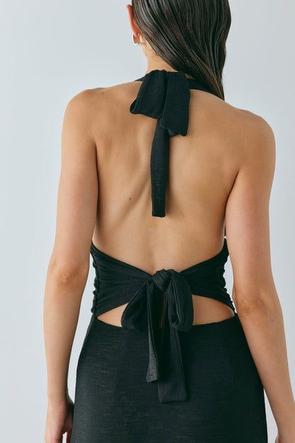 When In Italy Halter Midi Dress Black