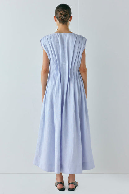 Blanca Linen Midi Dress Powder Blue
