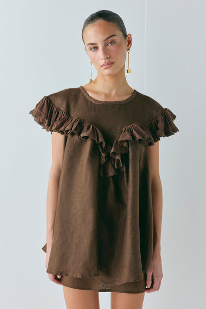 Viola Linen Tunic Chocolate